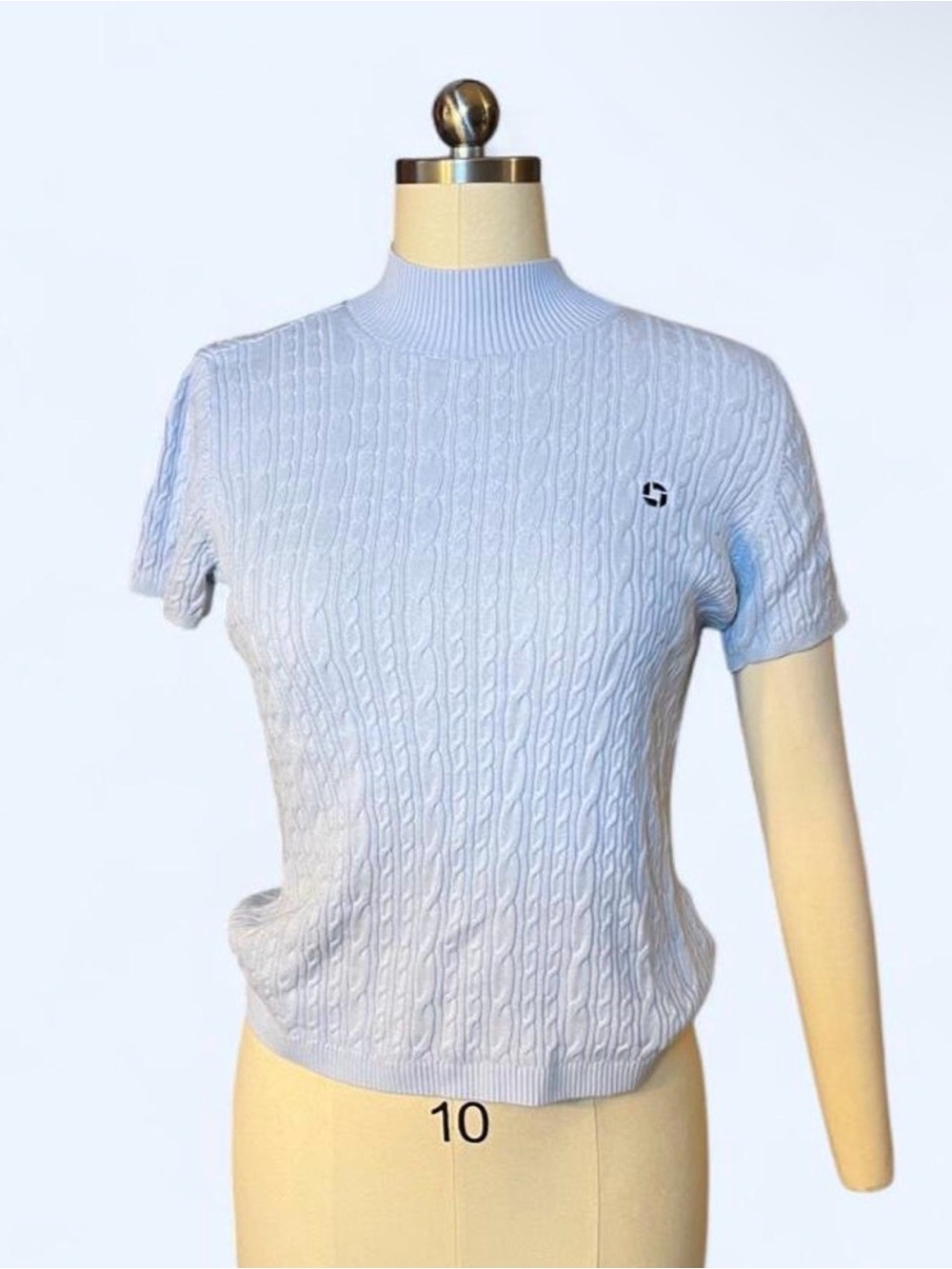 Lands’ End Light Blue Cable Knit Turtleneck Short Sleeve Sweater Quiet Luxury